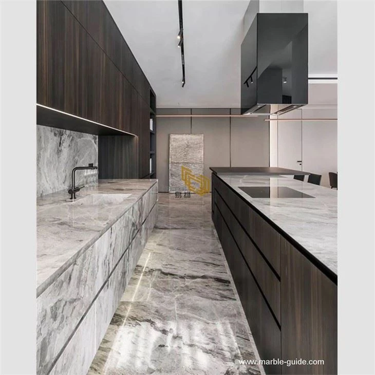 Bookmatched Grey Marble Slabs For Background Wall
